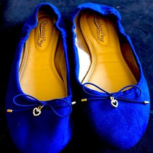 Blue ballet velvet flats 11W